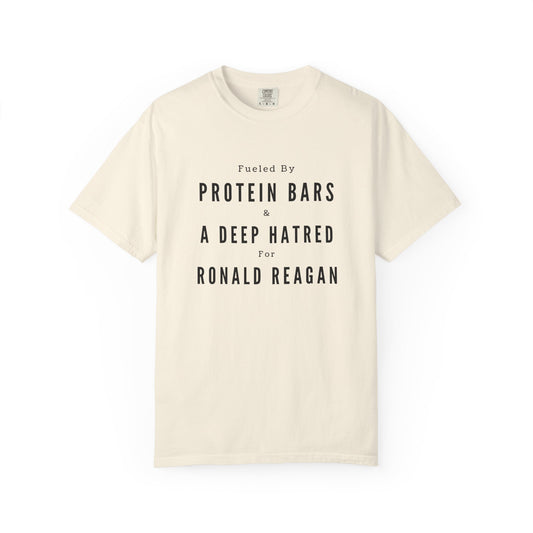 Humorous Unisex T-Shirt: Protein Bars & Ronald Reagan