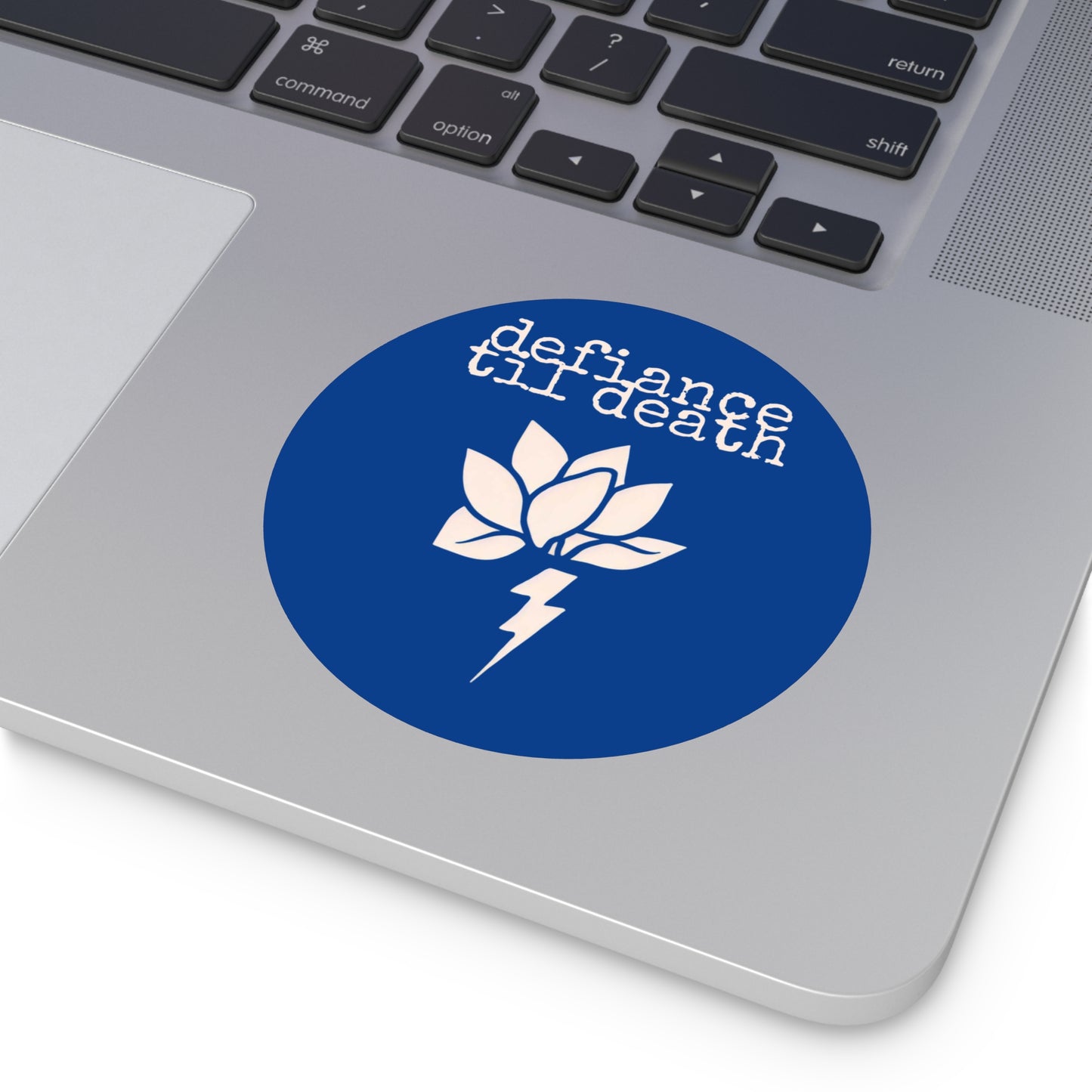 Defiance till Death Round Vinyl Stickers - Edgy Lotus Design for Punk Culture