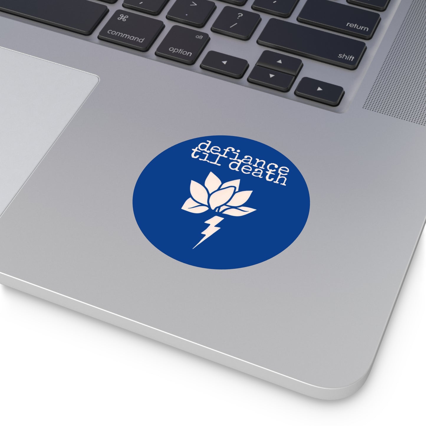 Defiance till Death Round Vinyl Stickers - Edgy Lotus Design for Punk Culture