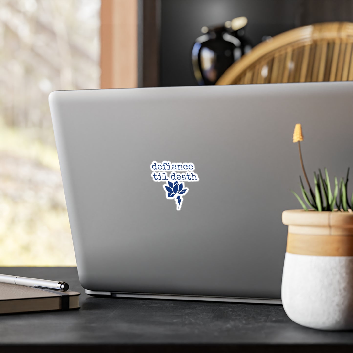 Defiance Til Death Kiss-Cut Vinyl Decal - Aesthetic Flower & Lightning Design